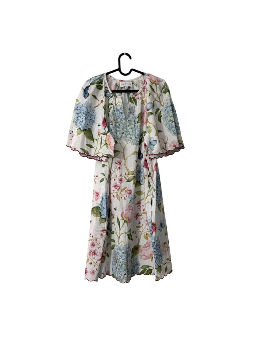 Navybleu Multicolor Floral Scallop Sleeve Dress Womens Size Large